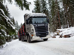 Scania Truck Winter Logging Road Wallpaper