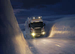 Scania Truck Winter Night Drive Wallpaper