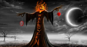 Scarecrow Watching Over A Pumpkin Patch Wallpaper