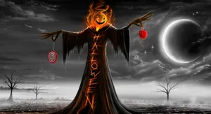 Scarecrow Watching Over A Pumpkin Patch Wallpaper