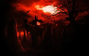 Scarecrows Line A Rustic Farm Walkway Wallpaper