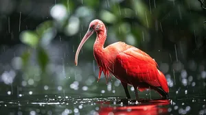 Scarlet Ibisin Rain Wallpaper