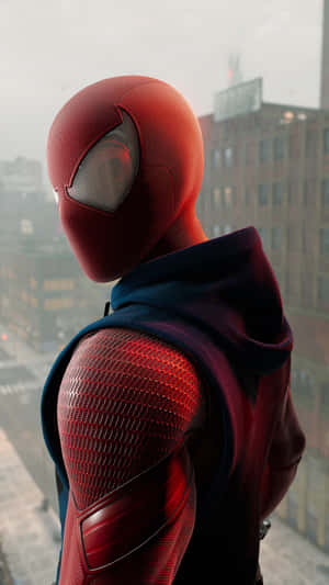 Scarlet Spider Gazing Over City Wallpaper