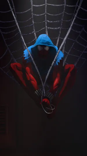 Scarlet_ Spider_ Hanging_ Upside_ Down Wallpaper