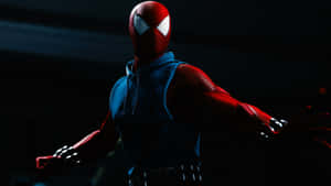 Scarlet Spider Stance Dark Background Wallpaper