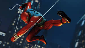 Scarlet Spider Swinging Through City Night Wallpaper