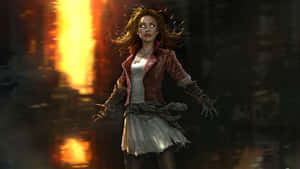 Scarlet Witch Fighting In An Intense Motion. Wallpaper