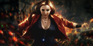 Scarlet Witch Unleashing Her Magical Powers Wallpaper