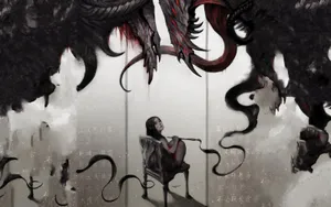 Scary Anime Art Of Girl Holding Paint Brush Wallpaper