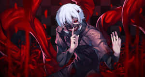 Scary Anime Kaneki Makes Stay Silent Gesture Wallpaper