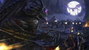 Scary Dragon With Human Army Wallpaper