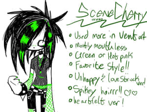 Scene Kid_ Green Black_ Character_ Drawing Wallpaper