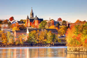 Scenic Fall Town Panorama Wallpaper