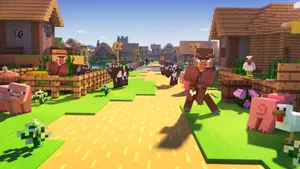 Scenic Minecraft Village Surrounded By Nature Wallpaper