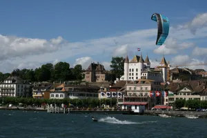 Scenic Sunset View Of Lake Geneva From Nyon, Switzerland Wallpaper