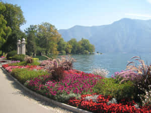 Scenic View Of Beautiful Lake Lugano At Sunset, Switzerland Wallpaper