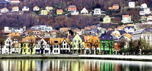 Scenic View Of Bergen City At Sunset Wallpaper