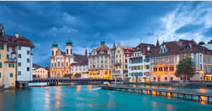 Scenic View Of Lake Zurich At Sunset Wallpaper