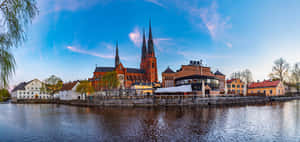 Scenic View Of Uppsala Cathedral At Night Wallpaper