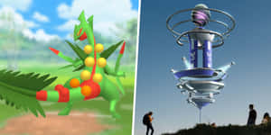 Sceptileand Futuristic Tower Comparison Wallpaper