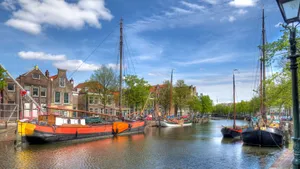 Schiedam Canal Viewwith Historic Ships Wallpaper