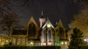 Schiedam Nighttime Church Illumination Wallpaper