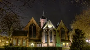Schiedam Nighttime Church Illumination Wallpaper