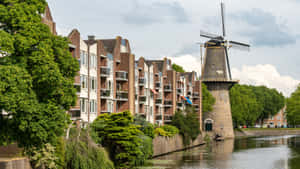 Schiedam Windmill Along Canal Wallpaper