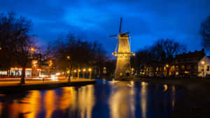 Schiedam Windmillat Twilight Wallpaper