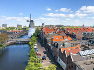 Schiedam Windmillsand Canal View Wallpaper