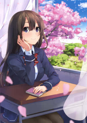 School Girl Uniform In Classroom Wallpaper