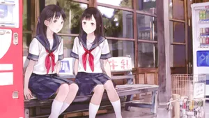 School Girls Uniform Sitting Wallpaper