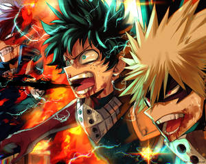 School Of Young Superheroes Deku, Todoroki And Bakugou. Wallpaper