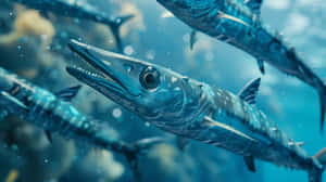 Schoolof Barracudas Swimming Wallpaper