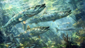 Schoolof Barracudas Underwater Wallpaper