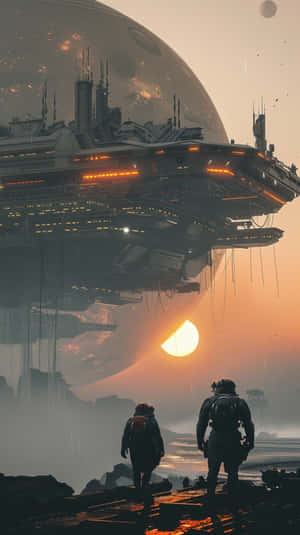 Sci Fi Sunset Explorers Wallpaper