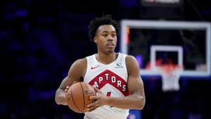 Scottie Barnes Toronto Raptors Basketball Action Wallpaper