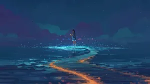 Sea Lights Aesthetic Anime Art Desktop Wallpaper