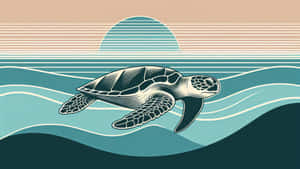Sea Turtle Sunset Waves Wallpaper