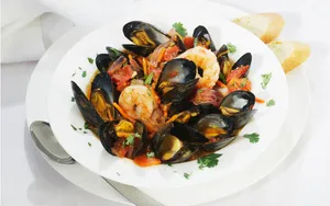 Seafood Mussels Shrimp Tomato Sauce Dish Wallpaper