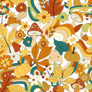 Seamless 70s Floral And Mushroom Pattern Wallpaper