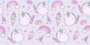 Seamless Pattern With Cute Unicorns And Donuts On A Purple Background Wallpaper