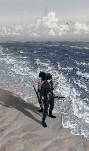 Seaside_ Warriors_ Gazing_ At_ Ocean Wallpaper