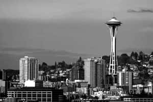 Seattle At Nighttime From The Space Needle, In Black And White. Wallpaper