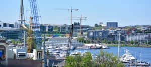 Seattle South Lake Union Constructionand Marina Wallpaper