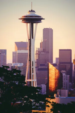 Seattle Space Needle Sunset Silhouette Wallpaper