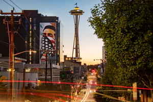 Seattle Space Needleand Muralat Dusk Wallpaper