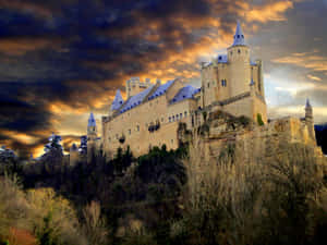 Segovia Castle Dark Cloudy Sky Wallpaper