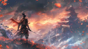 Sekiro Warrior Gazingat Sunset Castle Wallpaper