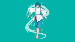 Sen To Chihiro No Kamikakushi Teal Background Wallpaper